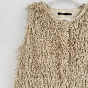Anthropologie Hazel Long Shaggy Vest L Beige Snap Close Pockets Boho Lagenlook thumbnail 4