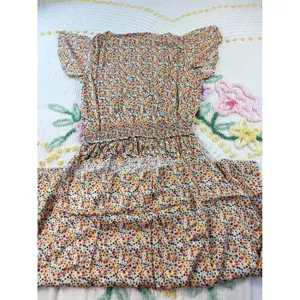 Candace Cameron Bure Floral Smocked Midi Dress‎ XS V-Neck Flutter Sleeve Blue thumbnail 10