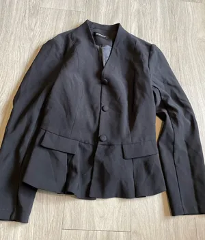 Allegra K Black Tailored Peplum Blazer thumbnail 1