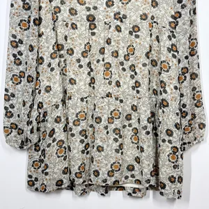 Melloday Babydoll Tunic Top Womens Size Small Tan Floral V-Neck Long Sleeve Boho thumbnail 4