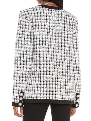 Lovers Friends Lucca Jacket Black White Metallic Sparkly Plaid Tweed Blazer Coat thumbnail 3