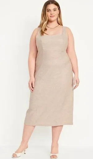 Old Navy Sleeveless Flax Linen-Blend Midi Dress Women's Size Large Tan/Beige thumbnail 1