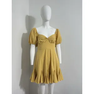 The Vintage Shop Women’s Cottagecore Dress Mustard Puff Sleeve Open Back M NWOT thumbnail 3