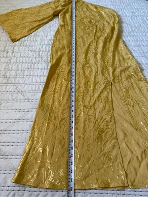 NWT H&M Gold Metallic Jacquard One Shoulder Open Back Maxi Dress M Y2K Glam thumbnail 9