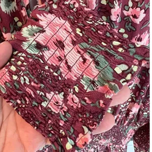 Aerie burgundy floral mini dress, gathered waist & cuffs, size L thumbnail 9