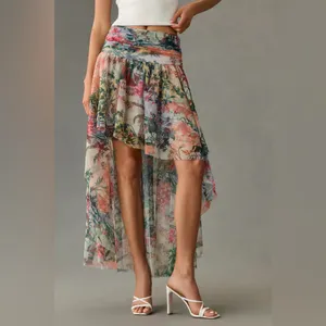 Anthropologie High-Low Tulle Maxi Skirt in Floral Pink Size 16 NWT Garden Party thumbnail 3