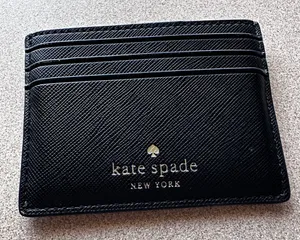 kate spade black cardholder with gold logo thumbnail 1