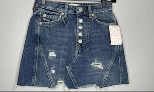 Free People Size 26 Womens Distressed Mini Denim Skirt Color: Harvey BNWTS thumbnail 3