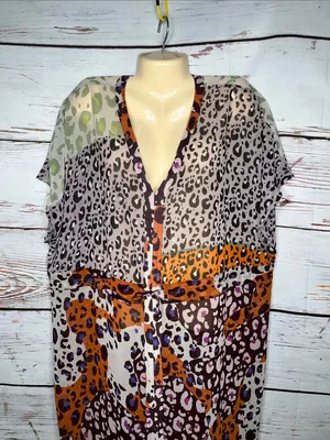 Cabi Size L Escape Animal Print V-Neck Tie Waist Sheer Midi Dress thumbnail 2