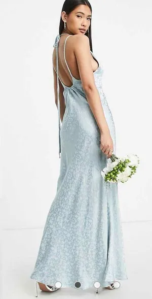 Topshop Heart Jacquard Satin Slip Maxi Dress Blue Size 14 thumbnail 4