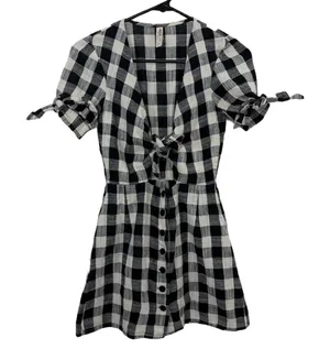 Bec + Bridge Dress Womens 2 Black White Gingham Tie Front Button Down Mini thumbnail 1