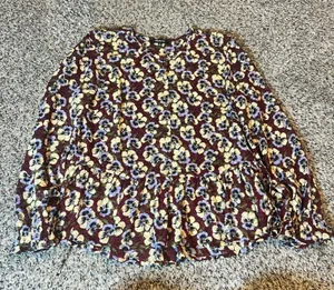 Madewell Floral Print Long Sleeve Peasant Top‎ Burgundy Pansy Motif Size Small thumbnail 1