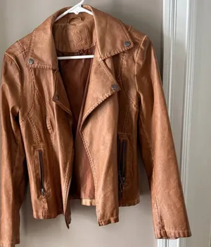 Max Studio Faux Leather Jacket Women's Size Small Brown Moto Zip Front Pocket's thumbnail 1
