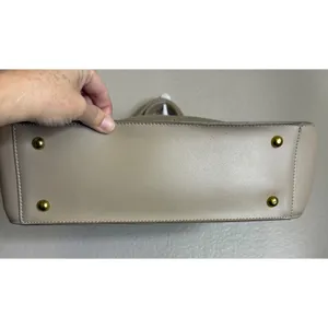 Melie Bianco Structured Handbag‎ Purse Beige Vegan Leather Whipstitch Handle thumbnail 6