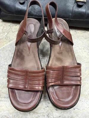 Dansko Brown Leather Slingback Sandals EU 38 Boho Comfort Wedge Platform thumbnail 4