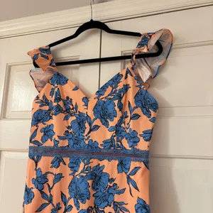 Alice + Olivia Jade Ruffled Floral Midi Dress Coral Blue Lace‎ Illusion Size 12 thumbnail 7