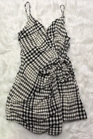Free People nodia gingham check wrap mini dress size 6 thumbnail 1