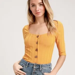 Free People Women's Ribbed‎ Top Button Up Size S Cottagecore Prairie Boho Spring thumbnail 3
