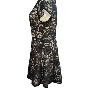 Vtg Black Lace Dress Lined Tulle USA XL Whimsy Goth Punk A-line Holiday LA Scala thumbnail 4