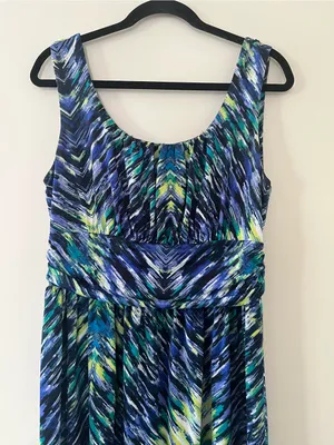 AB Studio Blue Green Abstract Maxi Dress Large Stretch Sleeveless Vacation Resort Flowy thumbnail 2