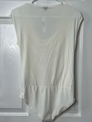 J.Crew 365 Ivory Cowl Neck Bodysuit S Draped Sleeveless Minimalist Quiet Luxury thumbnail 3