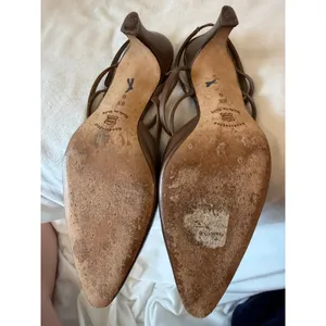 Vintage Larry Stuart Slingback Pumps Shoes Women Size 8.5 Brown Gold leather thumbnail 8
