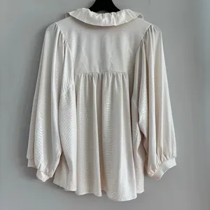 Adrienne Cream Croc Embossed Ruffled Balloon Sleeve Blouse Faux Leather Size M thumbnail 11