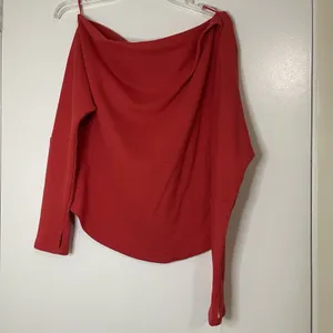 Free People red off shoulder long sleeve waffle knit thermal top size medium thumbnail 3