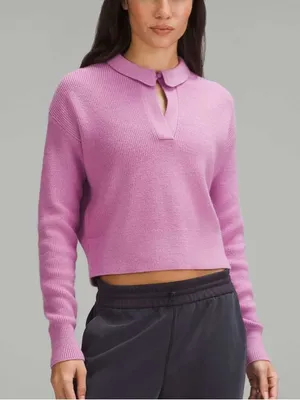 Lululemon Collared Knit Merino Wool Blend Sweater Dahlia Mauve thumbnail 1