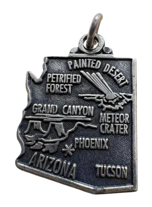Vintage Sterling Silver Arizona State Map Souvenir Charm Grand Canyon Phoenix thumbnail 1