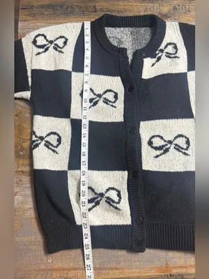 Amazon Black and White Bow-Print Cardigan Sweater thumbnail 6