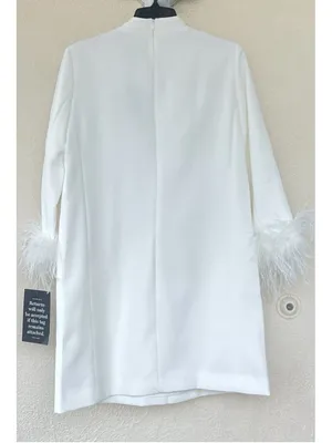 New Tuckernuck Women White Feather Cuff Shift Ellie Mini Dress L Wedding Bridal thumbnail 6