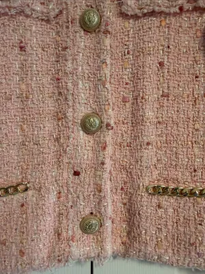 Generation Love Pink Tweed Blazer Size Small | Gold Chain Details thumbnail 2