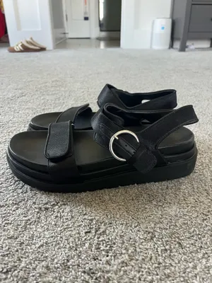 ZARA Sandals Black Leather Flatform thumbnail 2