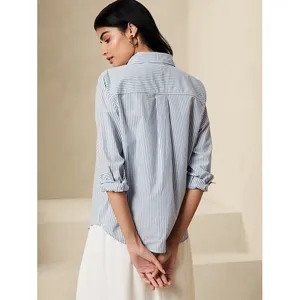 Banana Republic Womens‎ Lazuli Blue Pinstripe Cotton Button Down Shirt M 866206 thumbnail 2