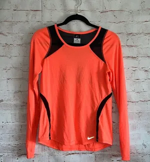 Nike Orange Black Mesh Long Sleeve DRIFIT Thumbhole Top size XL workout gym thumbnail 1