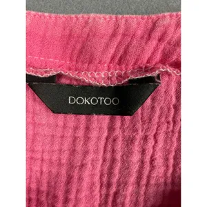 Dokotoo Womens Pink Cotton Gauze Henley Short Sleeve Crinkle Top Large L thumbnail 2