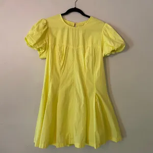 Maeve Anthropologie Butter Yellow Balloon Sleeve Mini Dress Cotton Women's Large thumbnail 2