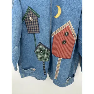 Vtg Birdhouse Chore Barn Coat Sz L Button Front Denim Country Pockets Workwear‎ thumbnail 7