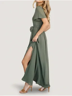 NWT Baltic Born Naomi Short Sleeve Maxi Dress Dark Sage Green Size Medium thumbnail 2