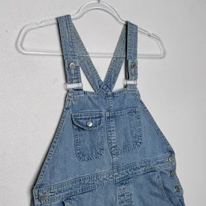 1990s Gap Denim Shortalls Overalls Light Wash Blue Made In Hong Kong Cotton M thumbnail 12