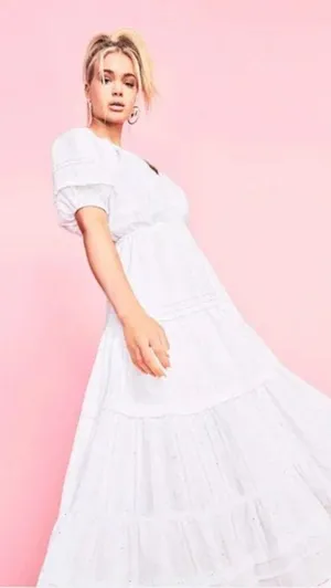 Betsey Johnson White Spectator Tiered Midi Dress Prairie Cottagecore Confetti thumbnail 1