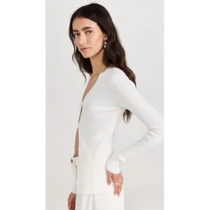 NWT A.L.C. Miller Rib Knit Cardigan White‎ Button Front V-Neck Sweater Small thumbnail 2