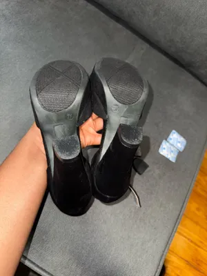 Women’s Black Satin Ankle Strap Heels with Round Toe thumbnail 9