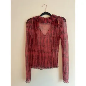 Free People Size S Red Semi Sheer‎ Y2K Whimsy Romance burnout top thumbnail 4