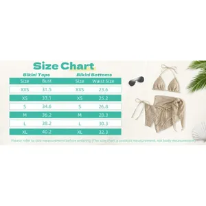 Women's 3 Piece Swimsuit Halter Triangle String Bikini Set Orange LARGE thumbnail 6
