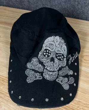 Ariat Black Cotton Cadet Hat Silver Embroidered Sugar Skull Rhinestone Distress thumbnail 1