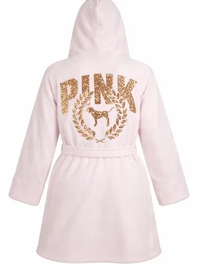Victoria’s Secret Pink Gold Sequins logo Sherpa Bathrobe thumbnail 3