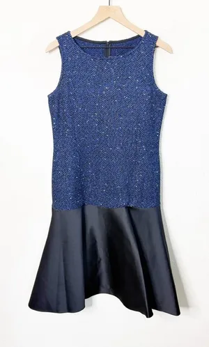 St John Navy Blue Sparkle‎ Tweed Two Tome Pep Hem Satin Skirt Flounce Size 6 thumbnail 1