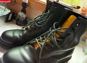 Durable leather Dr. Martens 1460 boots with a unique black, green thumbnail 1